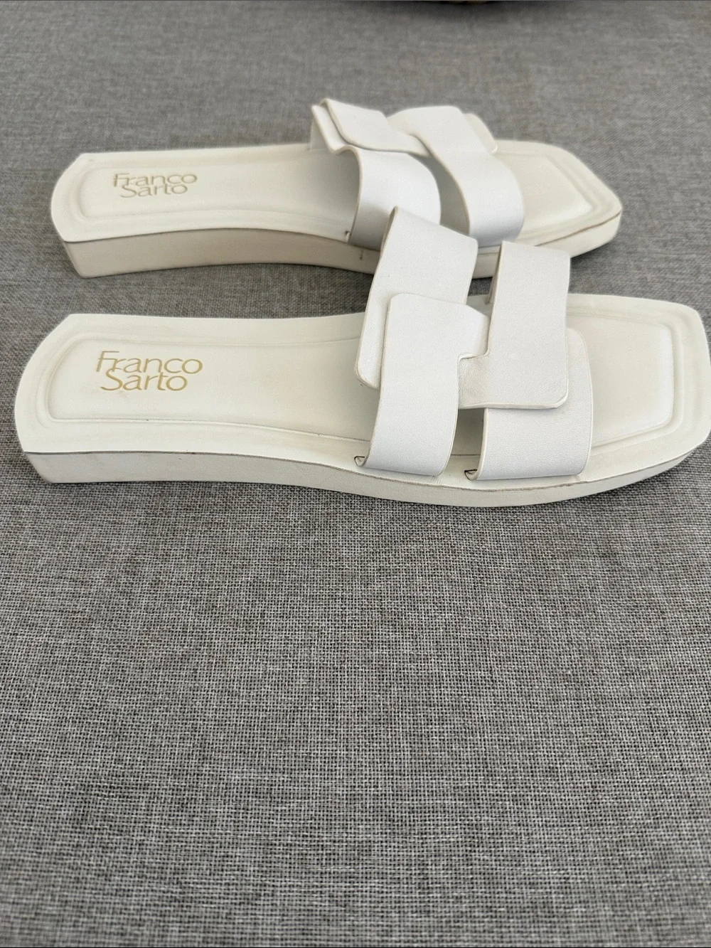 Franco Sarto White Double-Strap Leather Slide Sandals